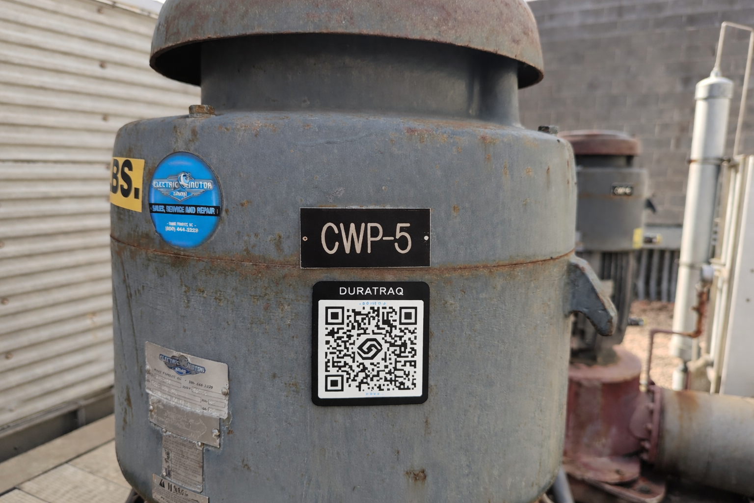 DuraTraq QR tag installed on Circulating Water Pump CWP-5